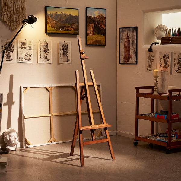 MEEDEN Solid Adjustable A-Frame Painting Beechwood Art Easel-Walnut-W01D