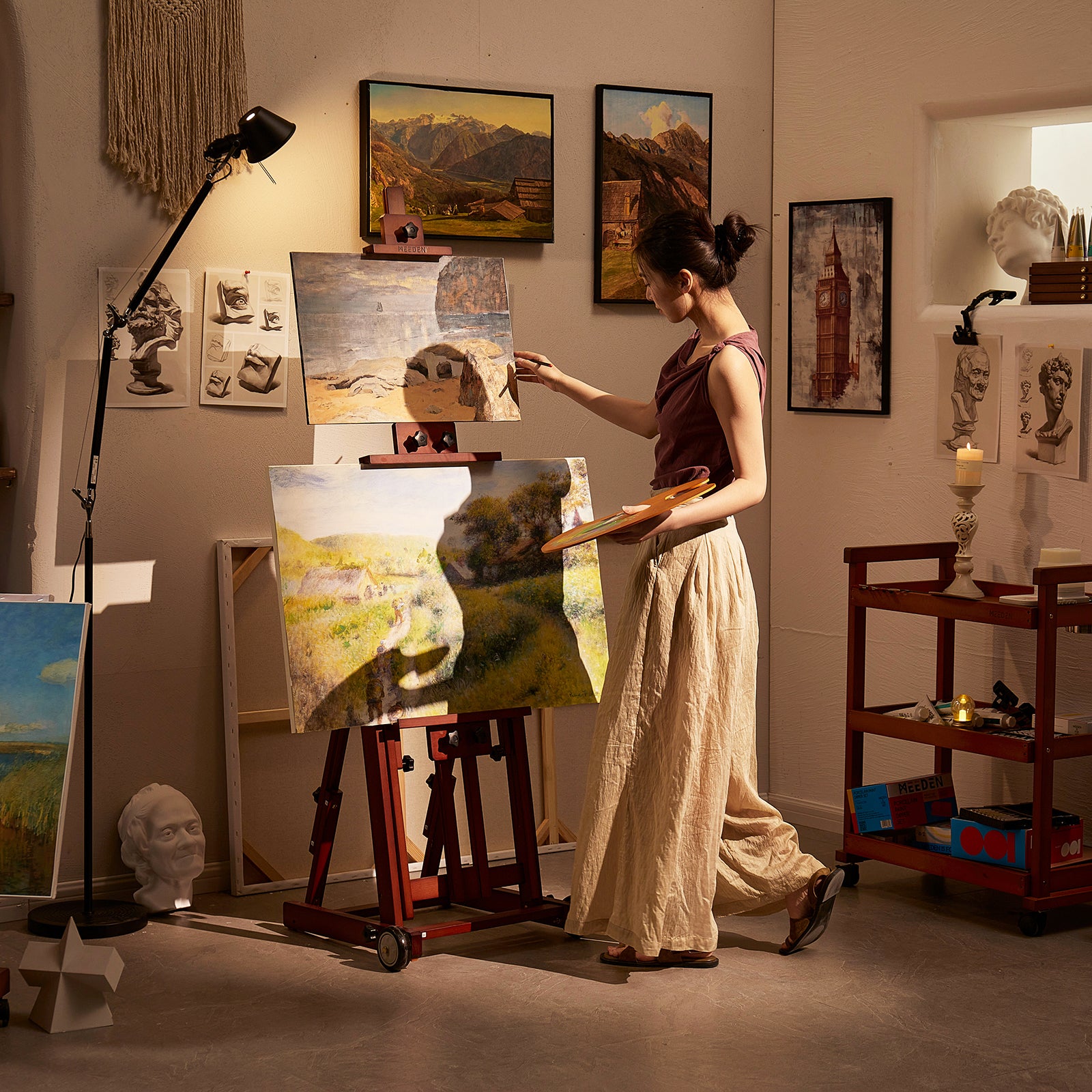 MEEDEN Versatile Studio H-Frame Artist Easel-Dark Walnut-W14