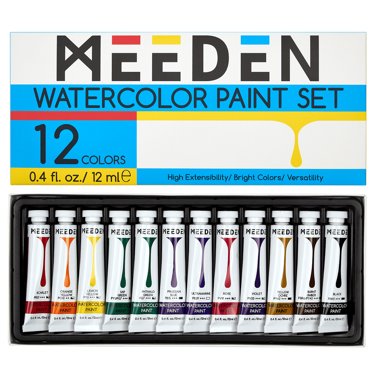 MEEDEN Watercolor Paint Set, 12 Tubes, 12 ml / 0.41 oz