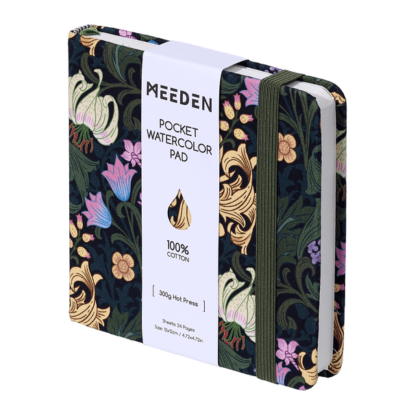 MEEDEN Floral Fabric Watercolor Sketchbook: 100% Cotton Hot Press, 300gsm, Pocket Size 4.7" x 4.7" - Forest Lily