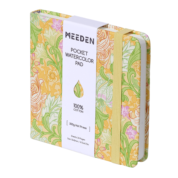 MEEDEN Floral Fabric Watercolor Sketchbook: 100% Cotton Hot Press, 300gsm, Pocket Size 4.7" x 4.7" - Lemon Lily