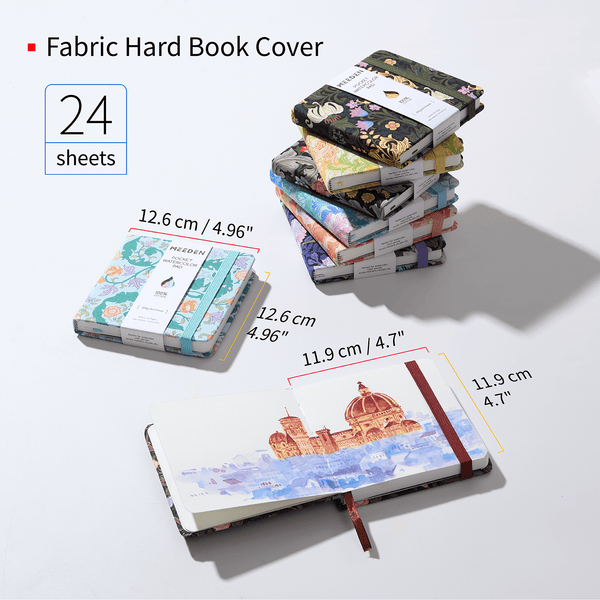 MEEDEN Floral Fabric Watercolor Sketchbook: 100% Cotton Hot Press, 300gsm, Pocket Size 4.7" x 4.7" - Violet Iris