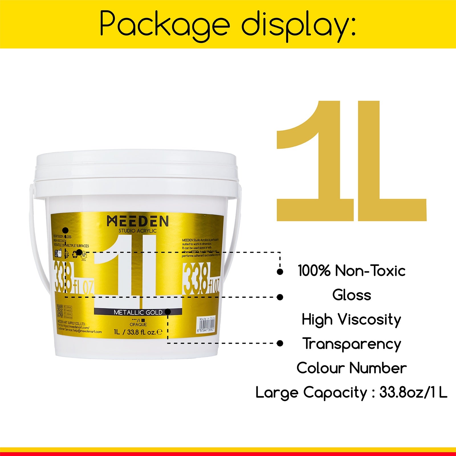 MEEDEN Studio Acrylic Paint, Metallic Brilliant Gold, 1 L / 33.8 oz