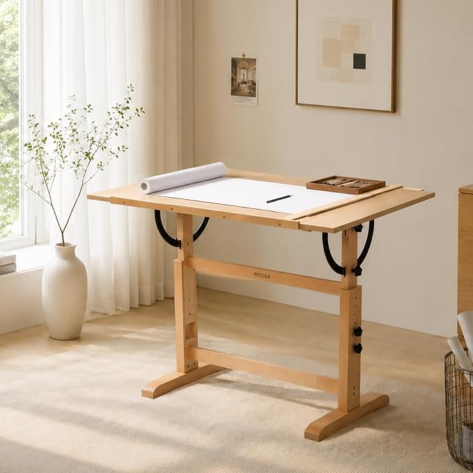 MEEDEN Extra Large Wooden Drawing Table: Natural Paint