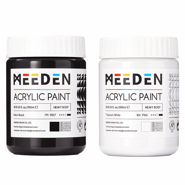 MEEDEN Black and White Heavy Body Acrylic Paint, 300ml/10oz, 2 Jars