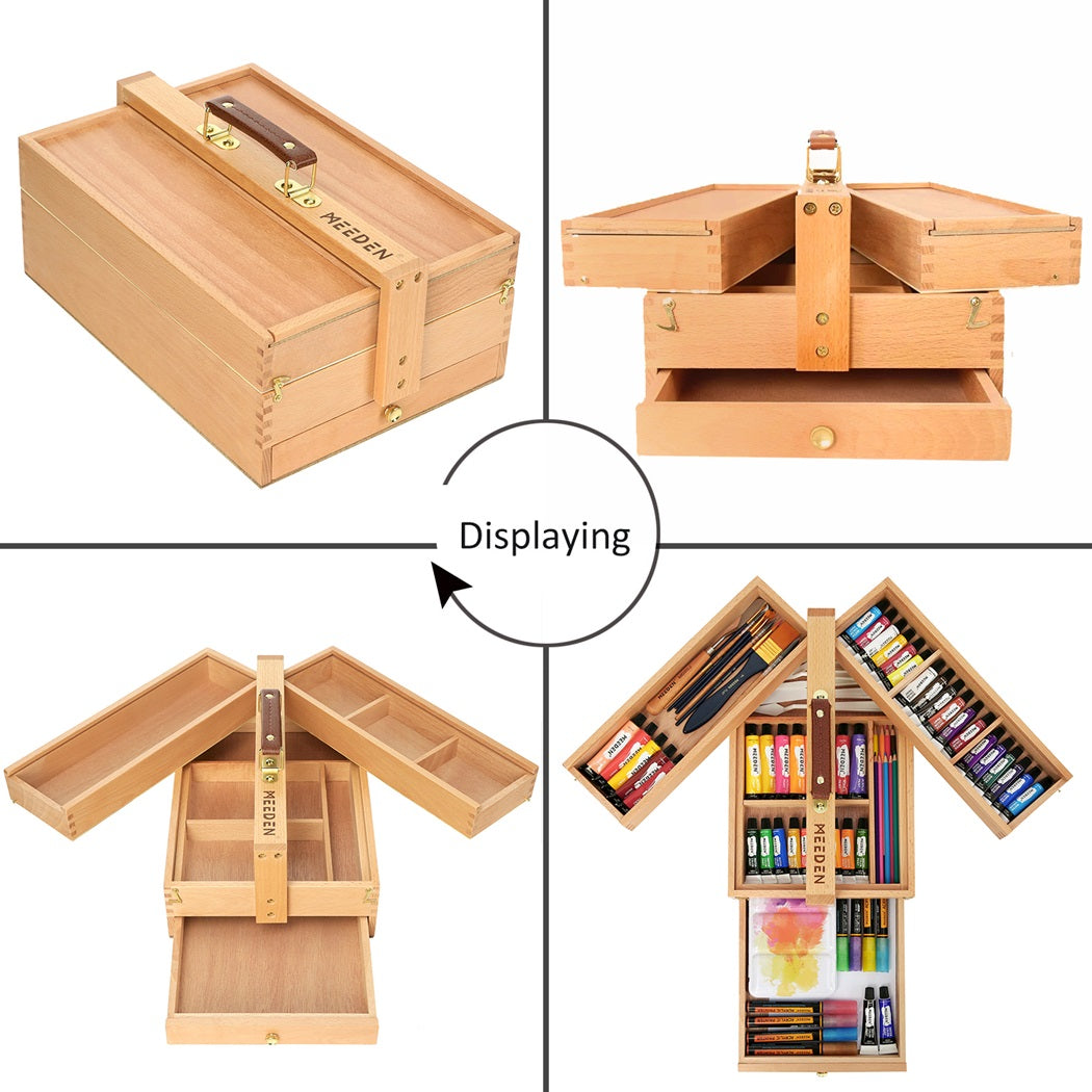 MEEDEN Wooden Artist Storage Box – Portable Foldable Organizer with Drawer