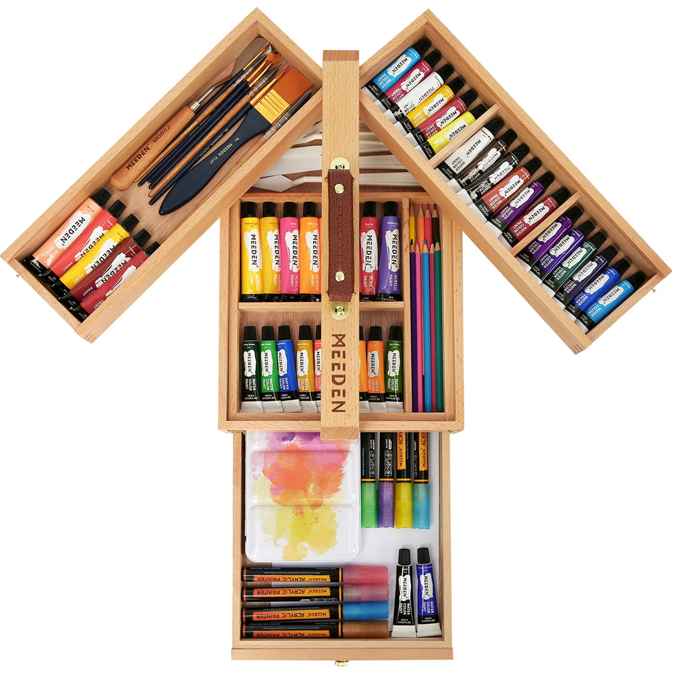 MEEDEN Wooden Artist Storage Box – Portable Foldable Organizer with Drawer