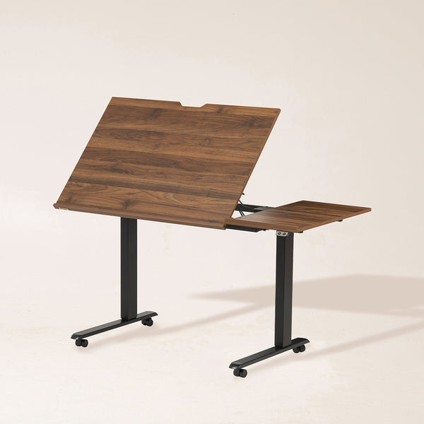 MEEDEN Large Electric Height Adjustable Drafting Table with Side Board, Walnut