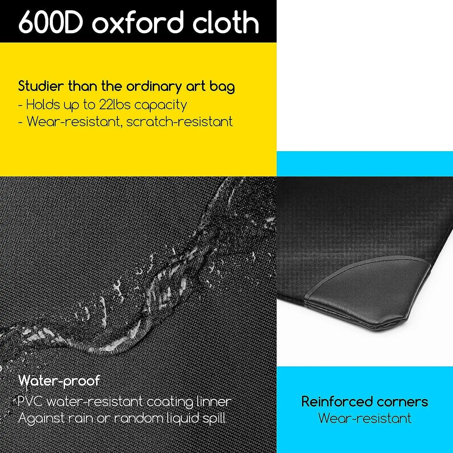 MEEDEN Studio Art Portfolio Case Water-proof with Double compartments 600D, Black, 24" X 31" MEEDEN