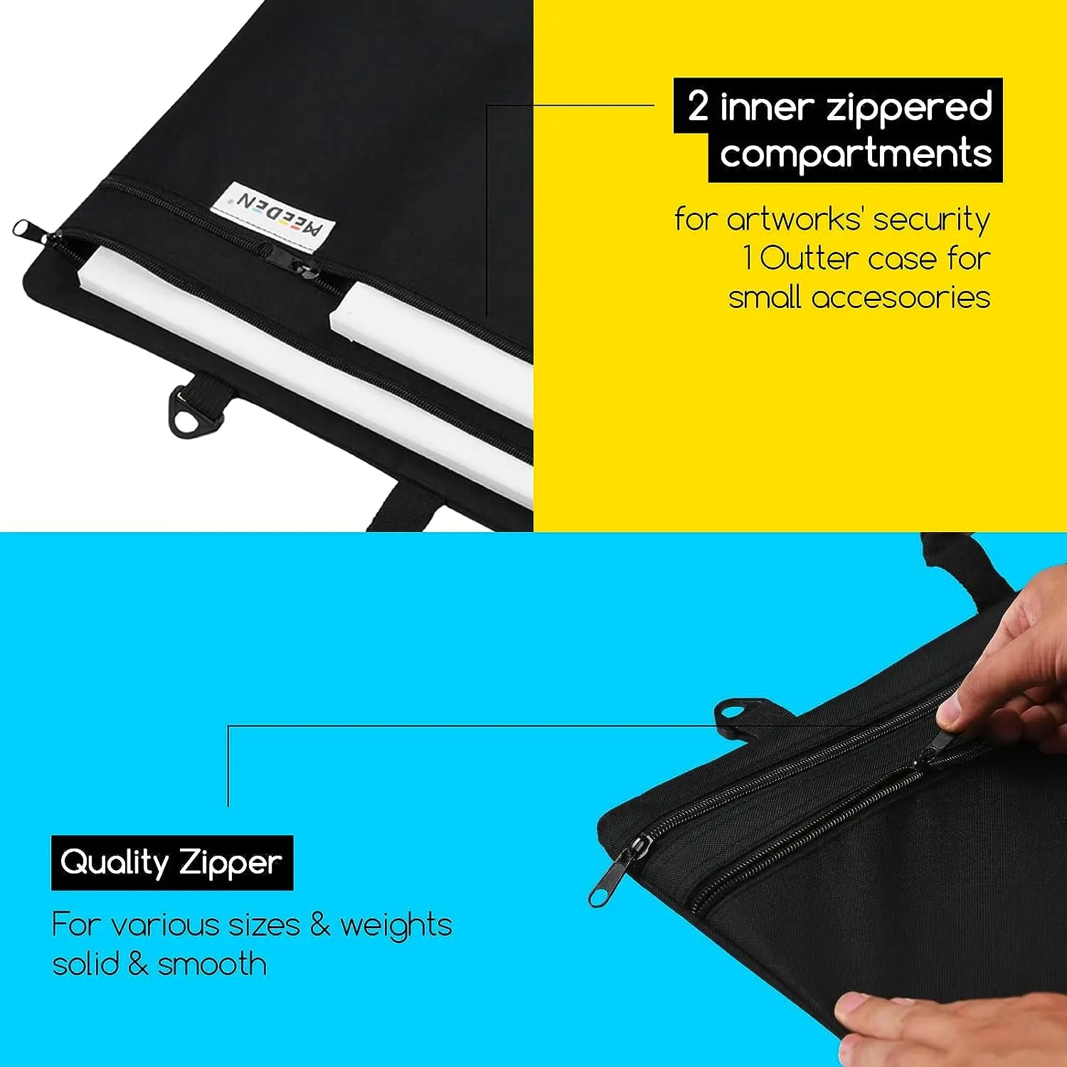 MEEDEN Studio Art Portfolio Case Water-proof with Double compartments 600D, Black, 24" X 31" MEEDEN