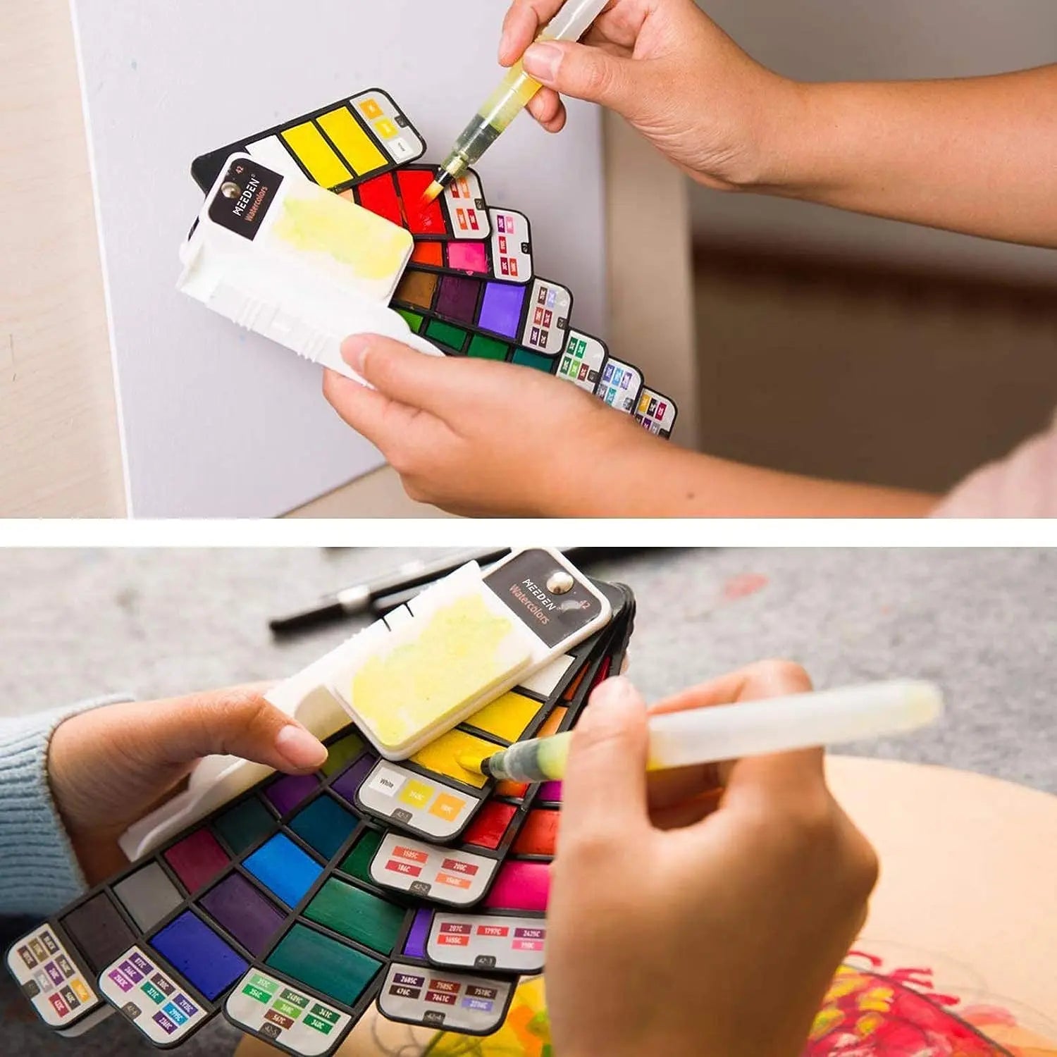MEEDEN Watercolor Paint Set, 42 Assorted Colors Foldable Paint Set with 4 Brushes MEEDEN