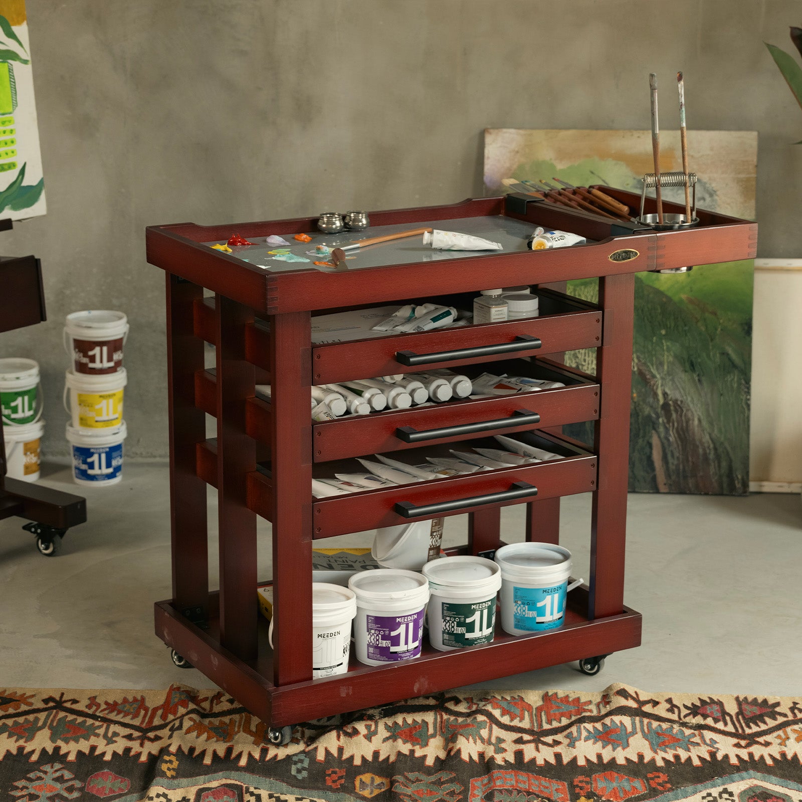 MEEDEN Deluxe Artist Storage Cart, 5-Tier Taboret-Cherry Walnut-W13H
