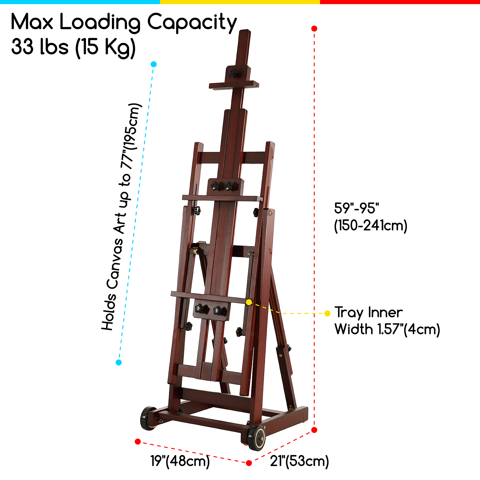 MEEDEN Versatile Studio H-Frame Artist Easel-Dark Walnut-W14