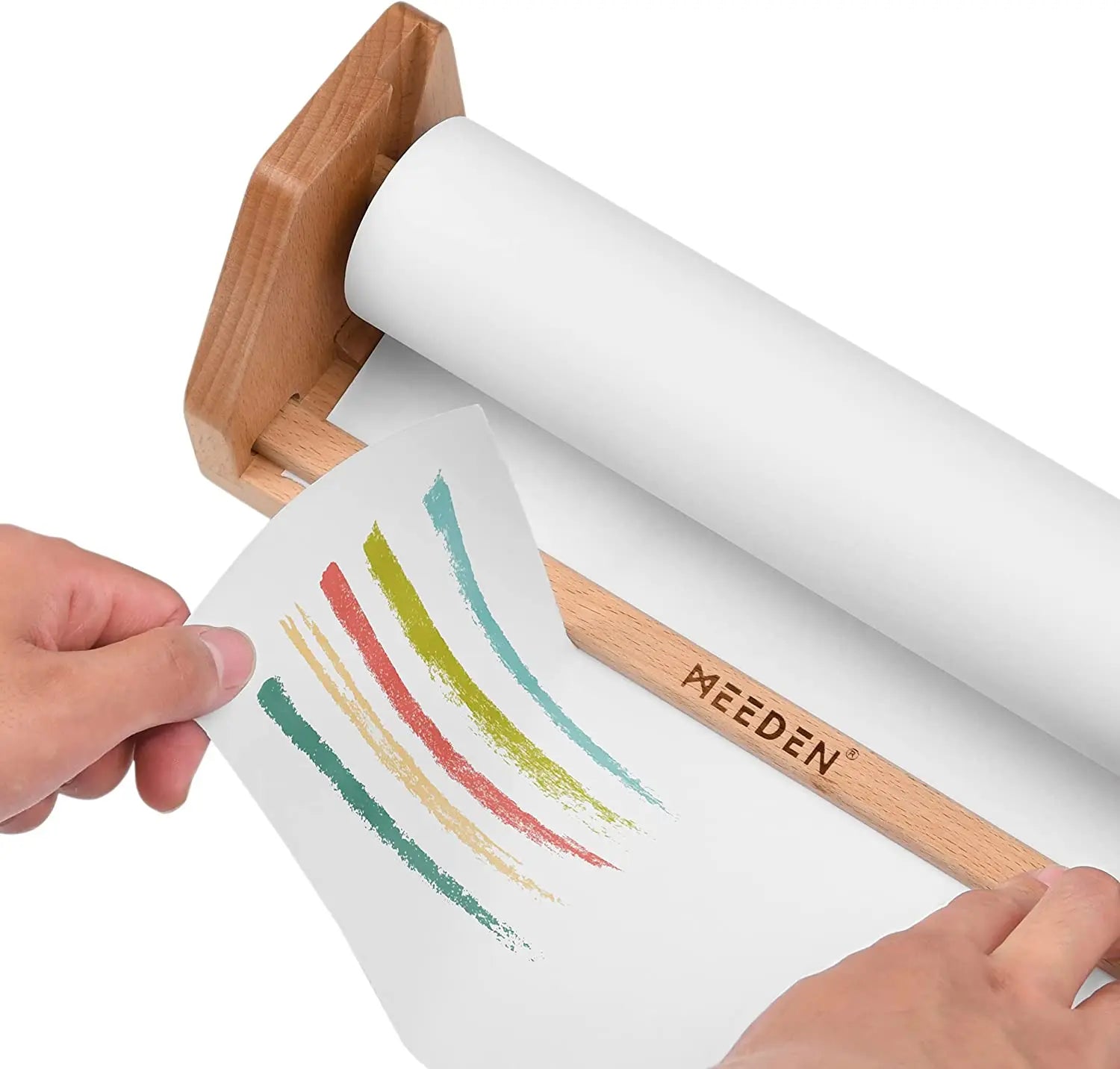 Kids Tabletop Paper Roll Dispenser, Solid Beech Wood with 3 Paper Rolls (12" x 75ft) MEEDEN ART