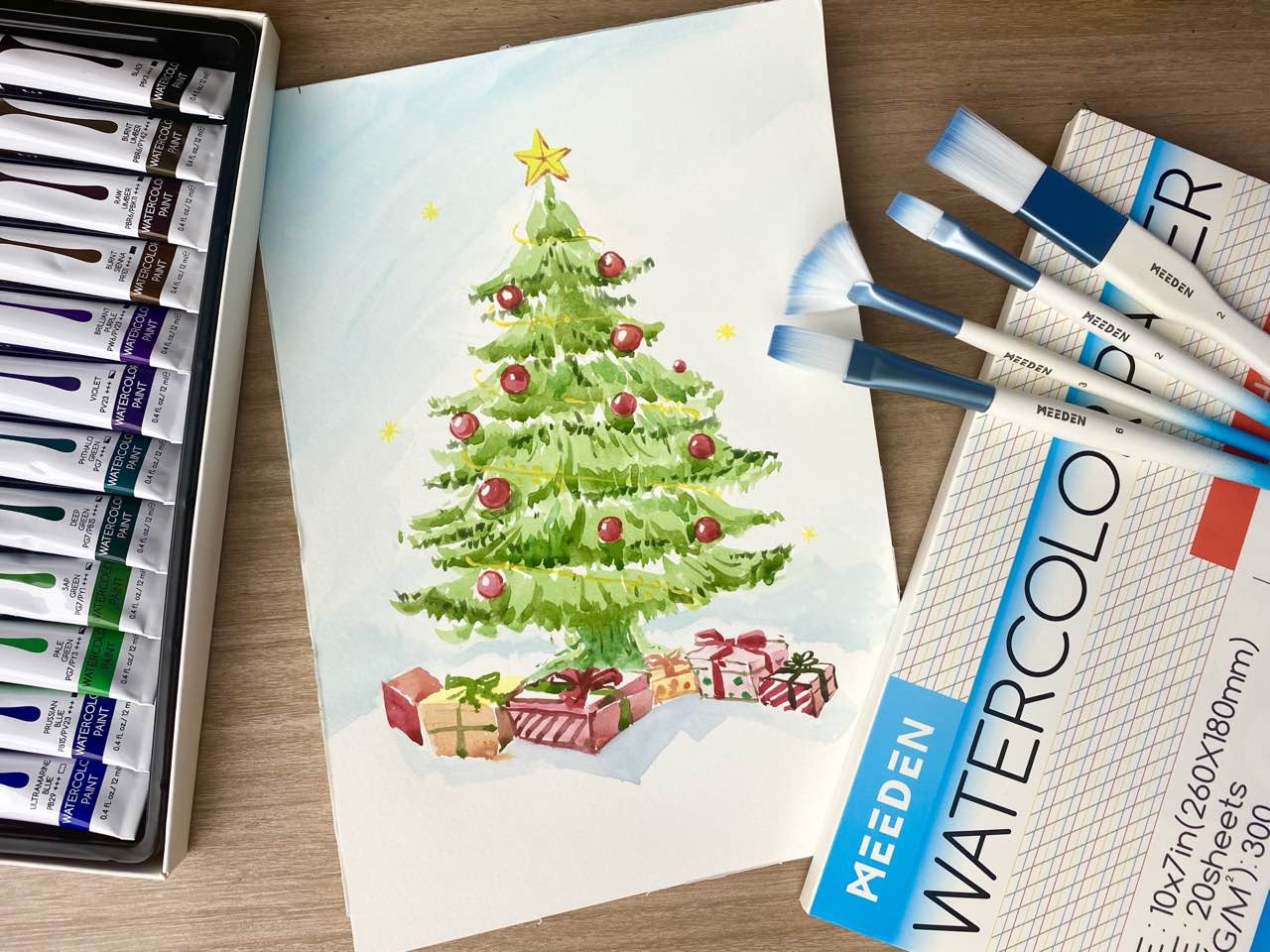 How To Paint A Christmas Tree In Watercolor - 5-Step East Tutorial For Beginners