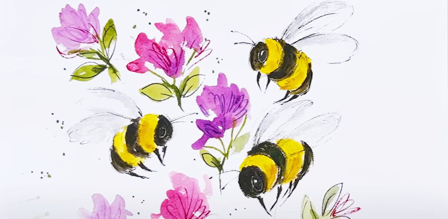 how to draw a bumblebee by watercolor