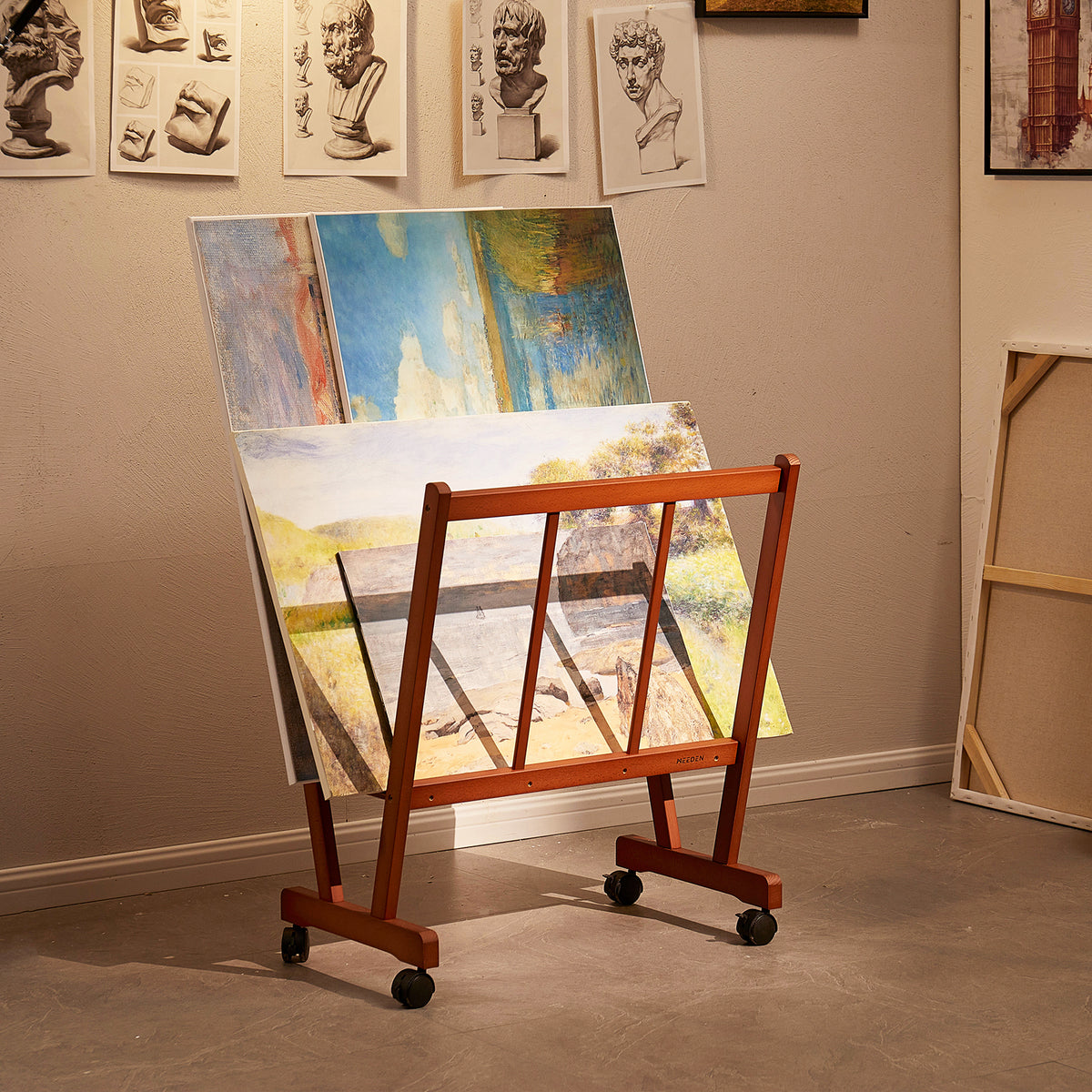 MEEDEN Wood Large Print Rack with Castors Walnut Color