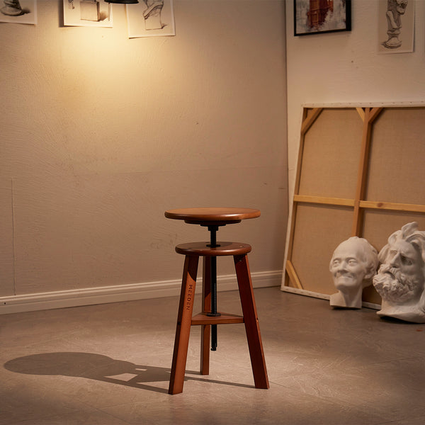 MEEDEN Wooden Drafting Stool with Adjustable Height, Walnut, G-005