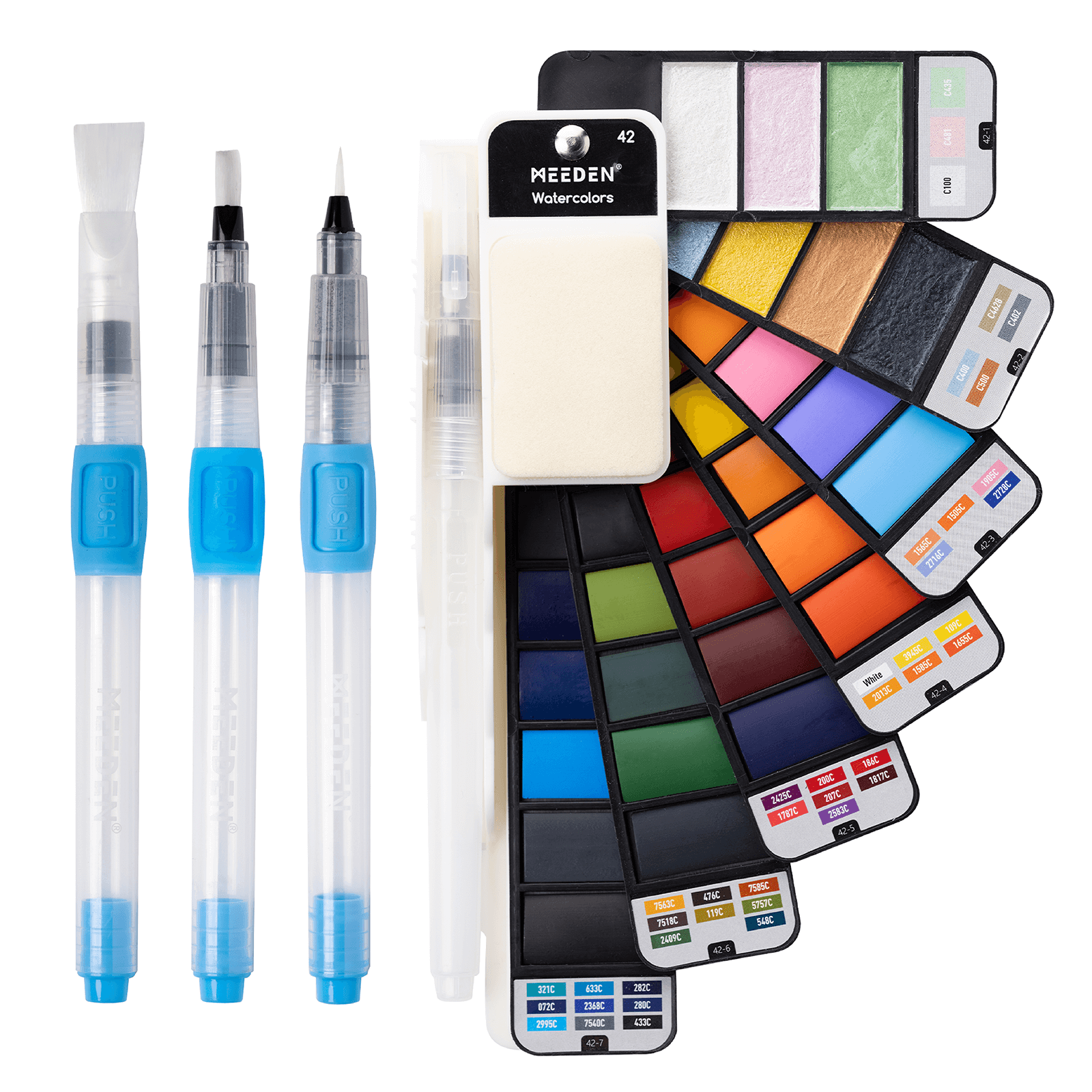 MEEDEN Travel Watercolor Paint Set, 42 Assorted Colors with 4 Brushes