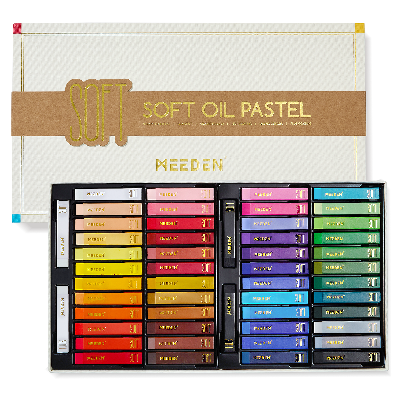 MEEDEN Soft Oil Pastels Set, 48 Colors + 2 Bonus Whites + 2 Bonus Black
