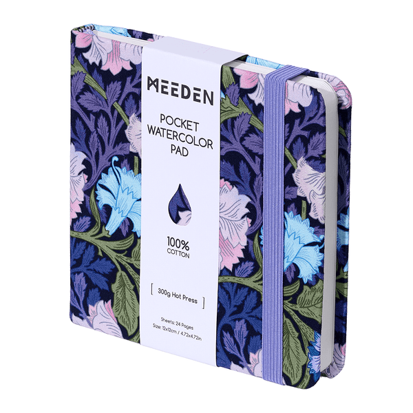 MEEDEN Floral Fabric Watercolor Sketchbook: 100% Cotton Hot Press, 300gsm, Pocket Size 4.7" x 4.7" -  Violet Iris