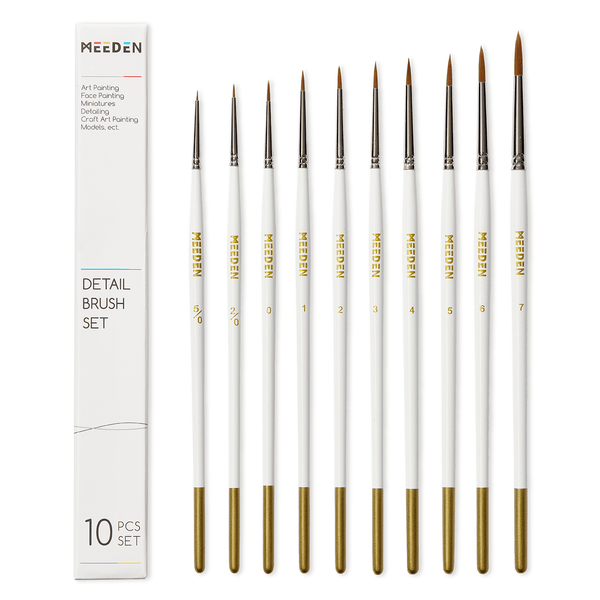 MEEDEN 10 Pcs Detail Paint Brush Set: Fine Tip Nylon Brushes for Miniatures