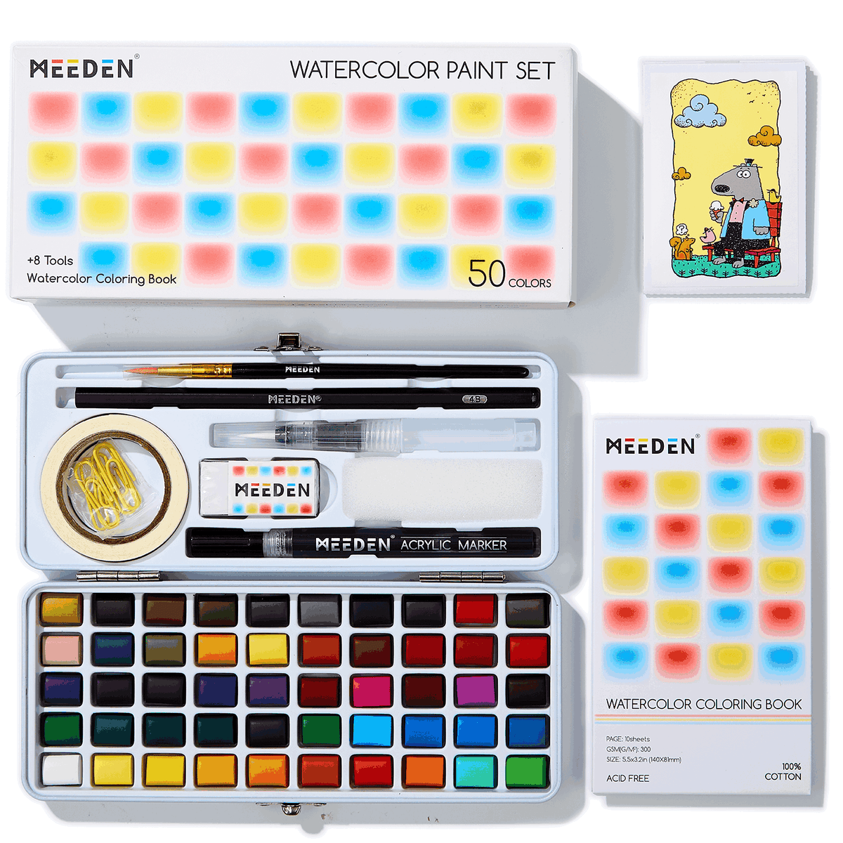 MEEDEN Travel Watercolor Paint Set, 50 Colors