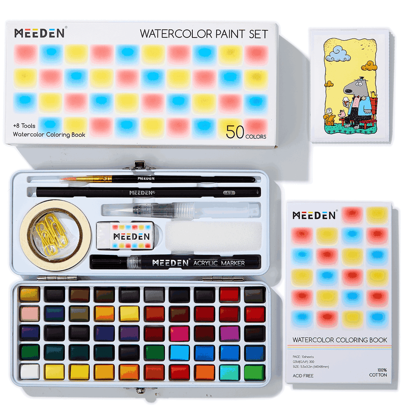 MEEDEN Travel Watercolor Paint Set, 50 Colors