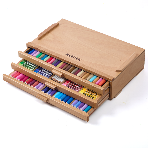 MEEDEN Artist Storage Supply Box: 3-Tier Solid Beech Wood with Removable Dividers