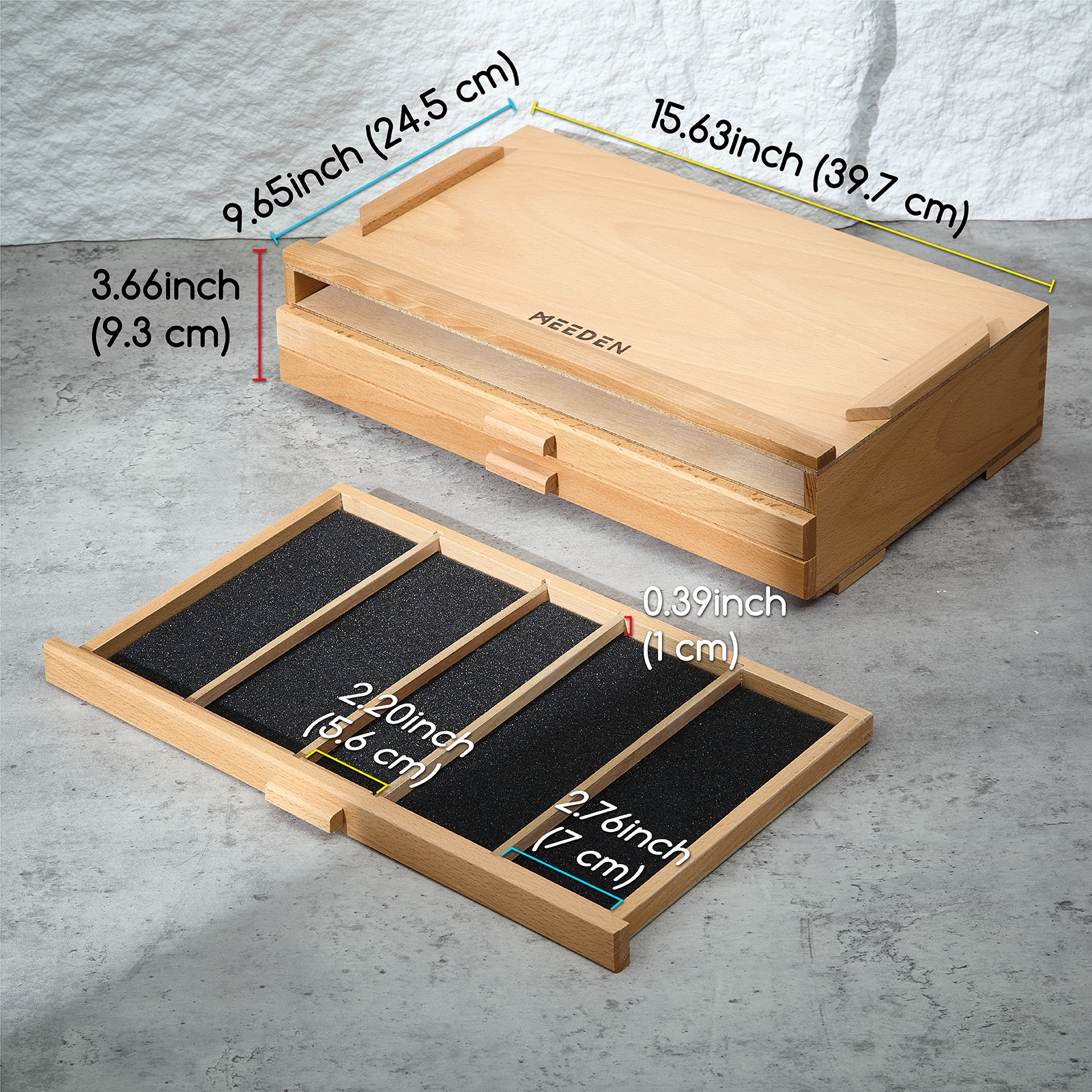 MEEDEN Artist Storage Supply Box: 3-Tier Solid Beech Wood with Removable Dividers