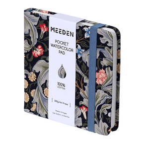 MEEDEN Floral Fabric Watercolor Sketchbook: 100% Cotton Hot Press, 300gsm, Pocket Size 4.7" x 4.7" -   Ebony Carnation