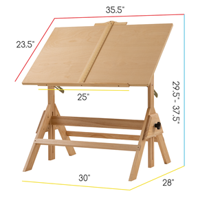MEEDEN Adjustable Wooden Drafting Table & Stool Set , Natural-XSZ-2