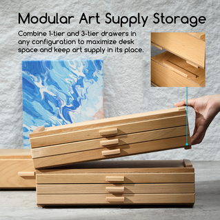 MEEDEN Artist Storage Supply Box: 3-Tier Solid Beech Wood for Artist Supplies with Removable Dividers