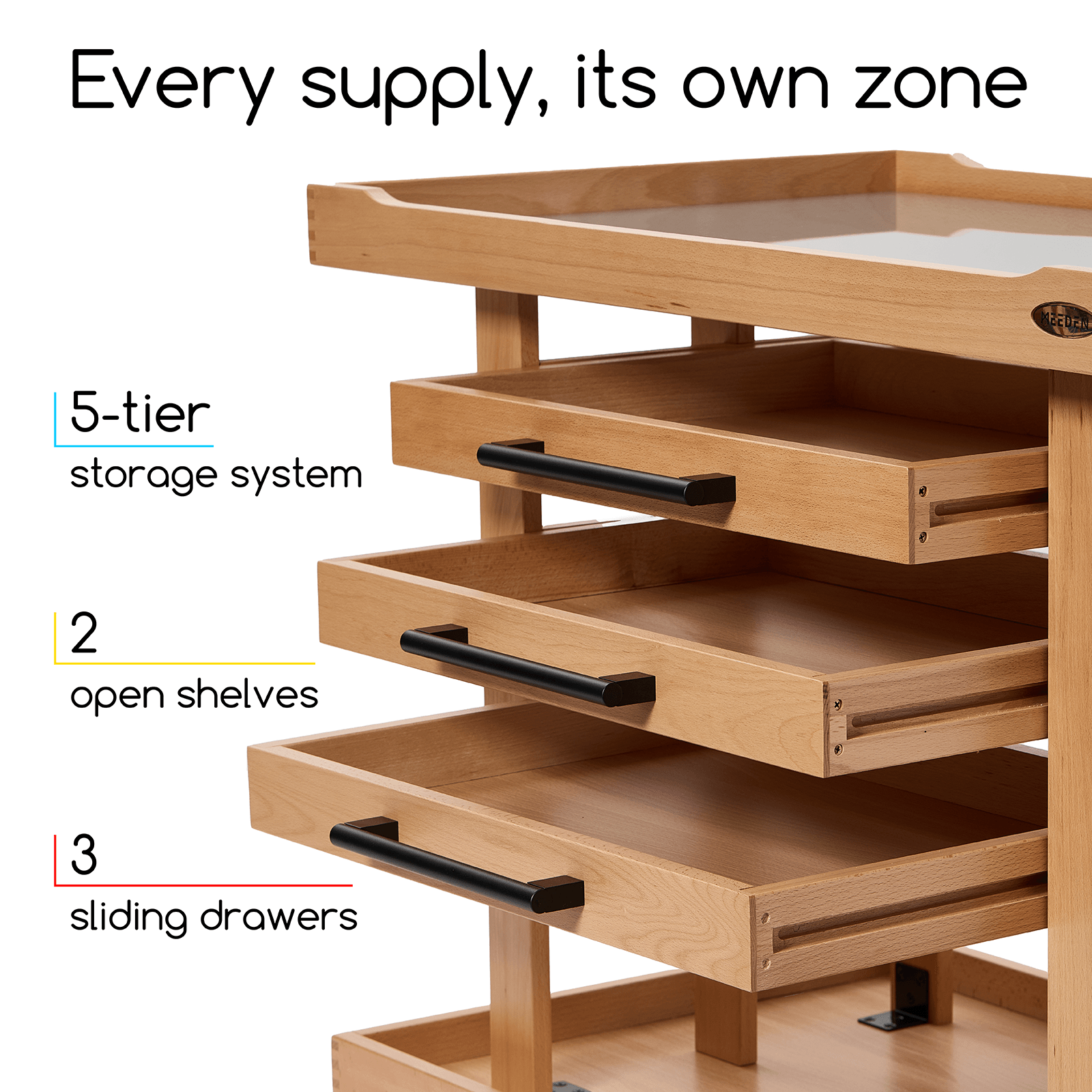 MEEDEN Extra Large Artist Storage Cart, 5-Tier Rolling Painting Studio Workstation, W13H Extra Large - Natural