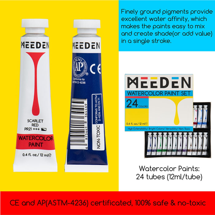 MEEDEN Watercolor Painting Set with Paint, Brushes, Palette & Paper Pad