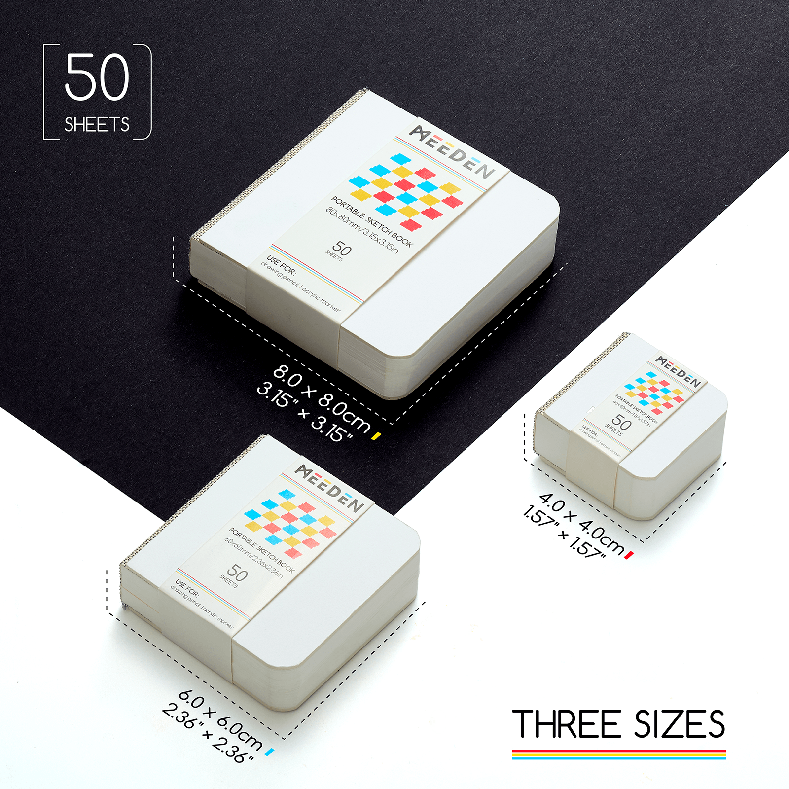 MEEDEN Mini Sketchbook Set – 3 Portable Sizes for On-the-Go Creativity (128lb/190gsm)