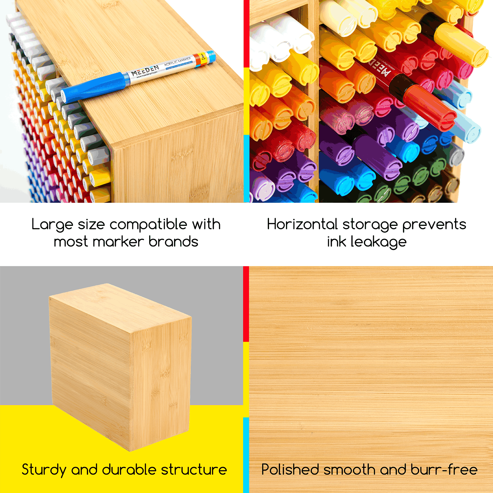 MEEDEN Rotating Bamboo 18 Compartments Marker Holder Organizer