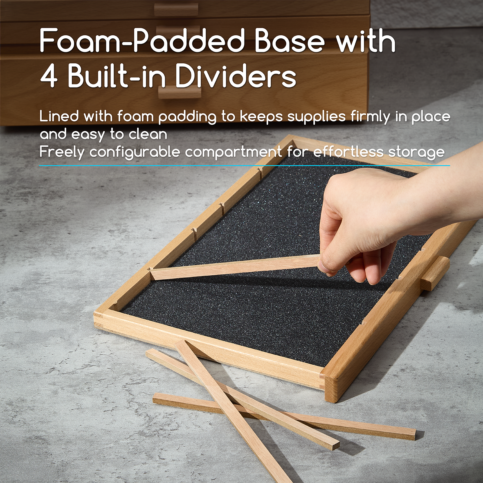 MEEDEN Artist Storage Supply Box: 3-Tier Solid Beech Wood with Removable Dividers