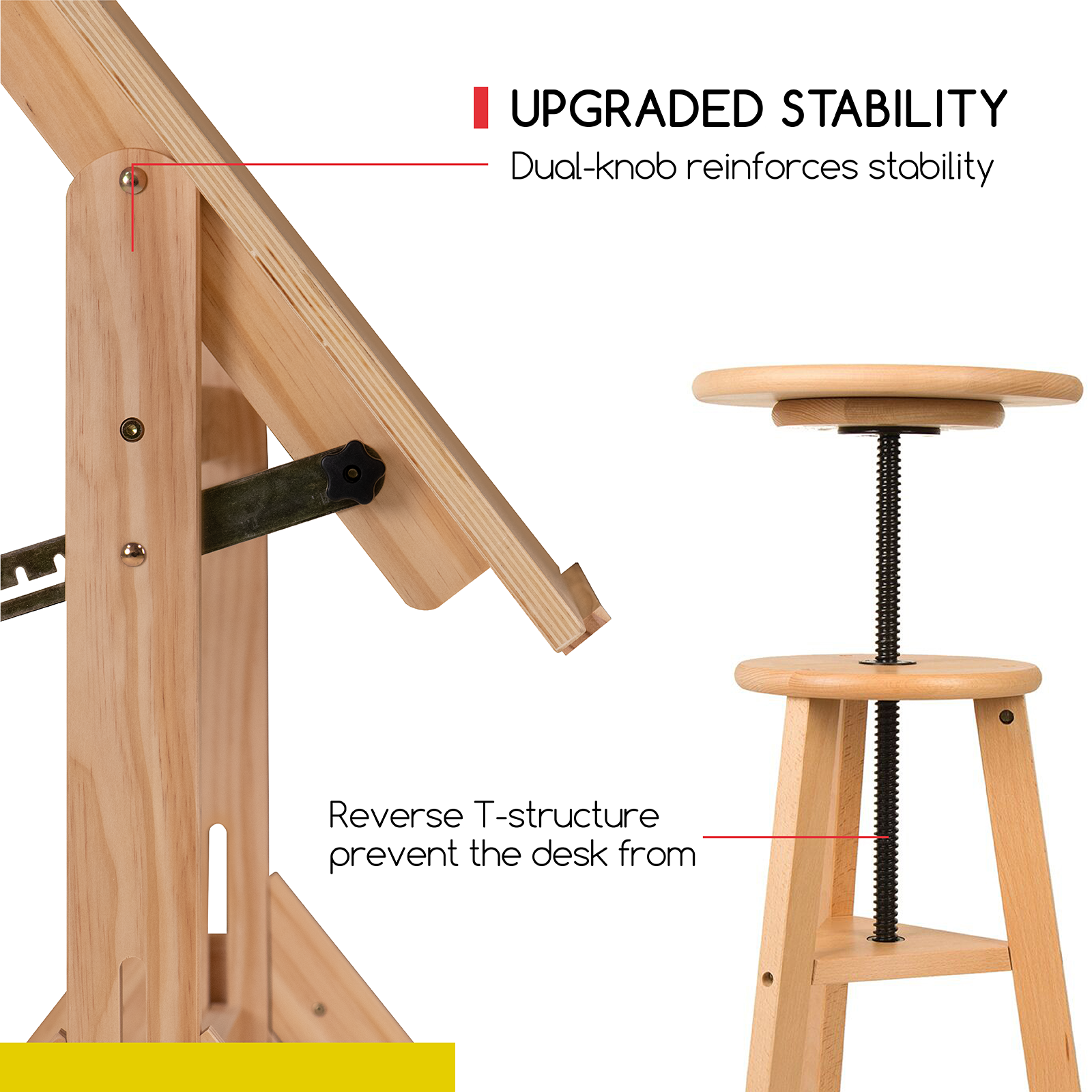 MEEDEN Adjustable Wooden Drafting Table & Stool Set , Natural-XSZ-2