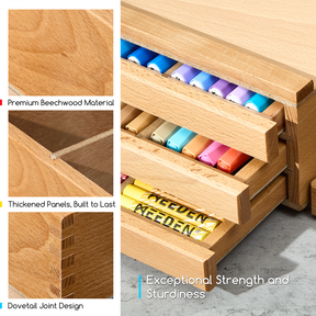 MEEDEN Artist Storage Supply Box: 3-Tier Solid Beech Wood with Removable Dividers