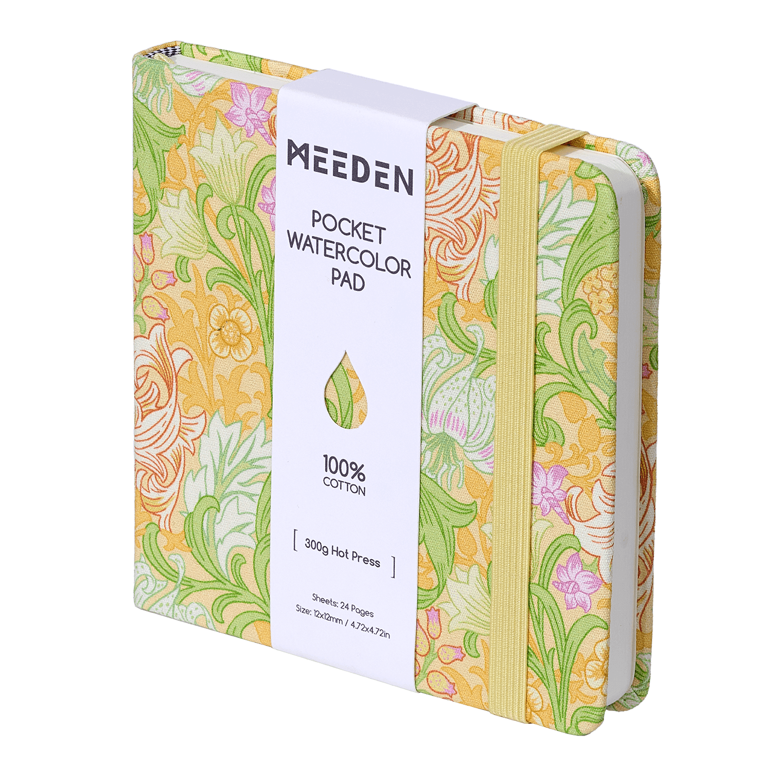 MEEDEN Floral Fabric Watercolor Sketchbook: 100% Cotton Hot Press, 300gsm, Pocket Size 4.7" x 4.7" -   Lemon Lily
