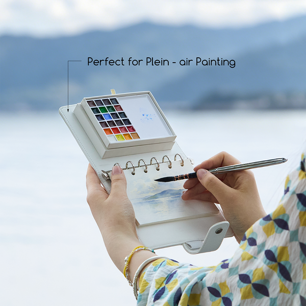 MEEDEN Travel Watercolor Sketchbook Set, 30 Sheets Watercolor Paper, 24 Colors, Brush & Palette