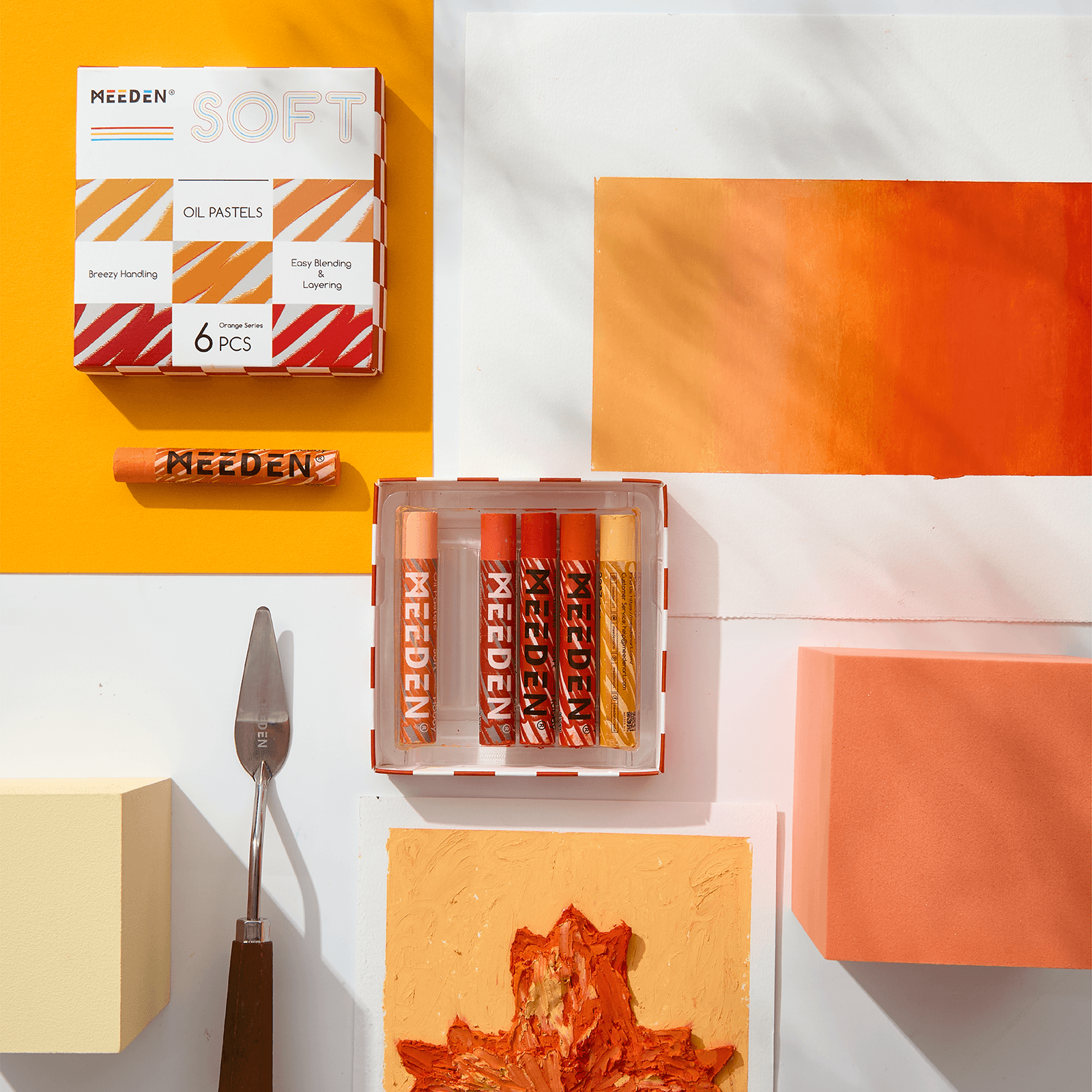 MEEDEN Soft Orange Oil Pastels 6 Pcs Set