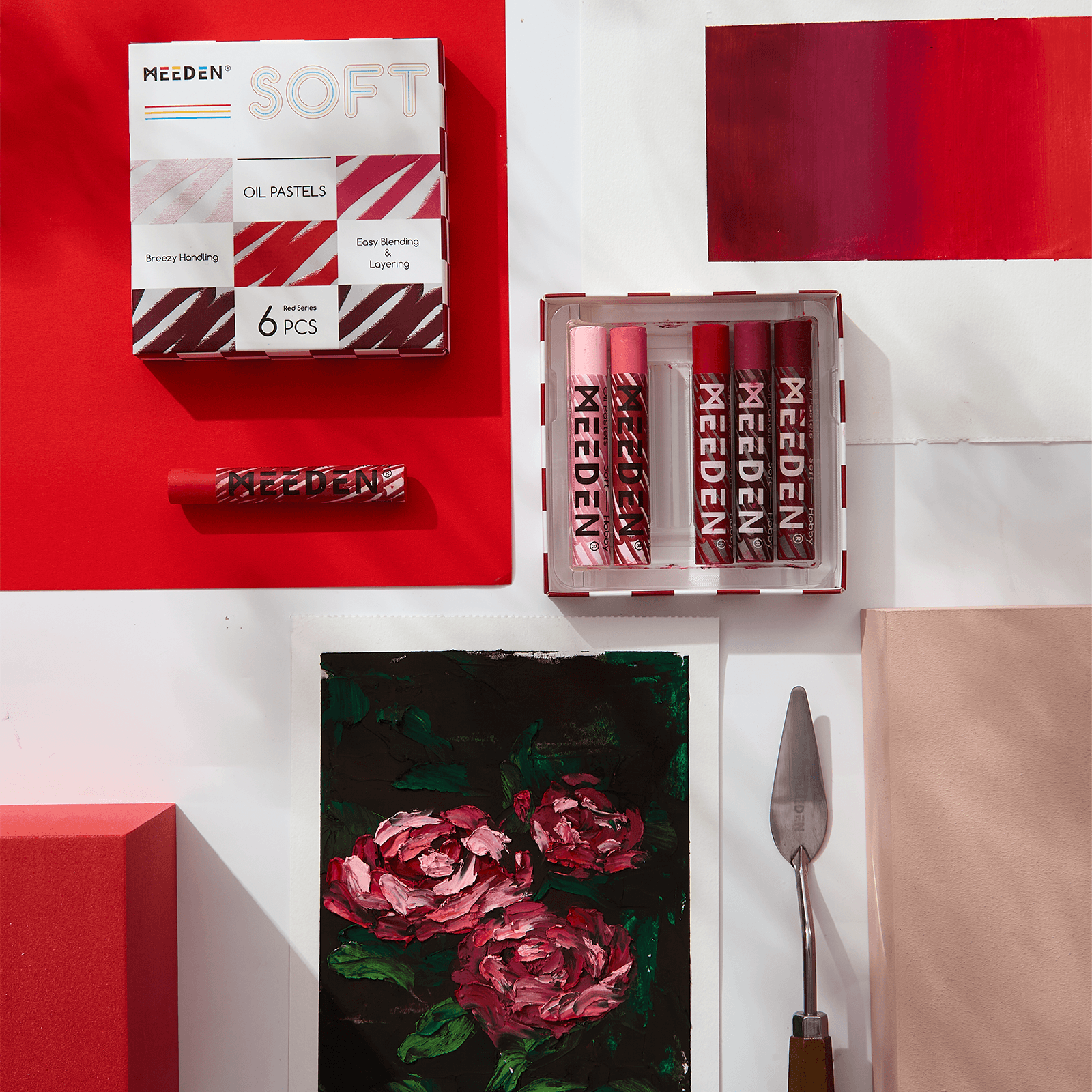 MEEDEN Soft Red Oil Pastels: 6 Pcs