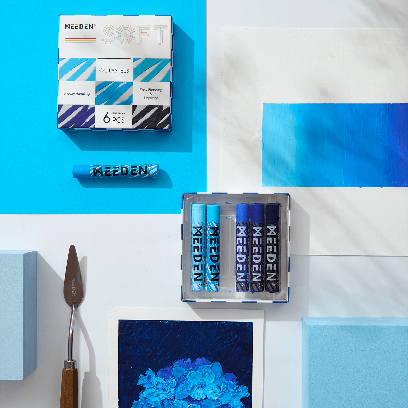 MEEDEN Soft Blue Oil Pastels 6 Pcs Set