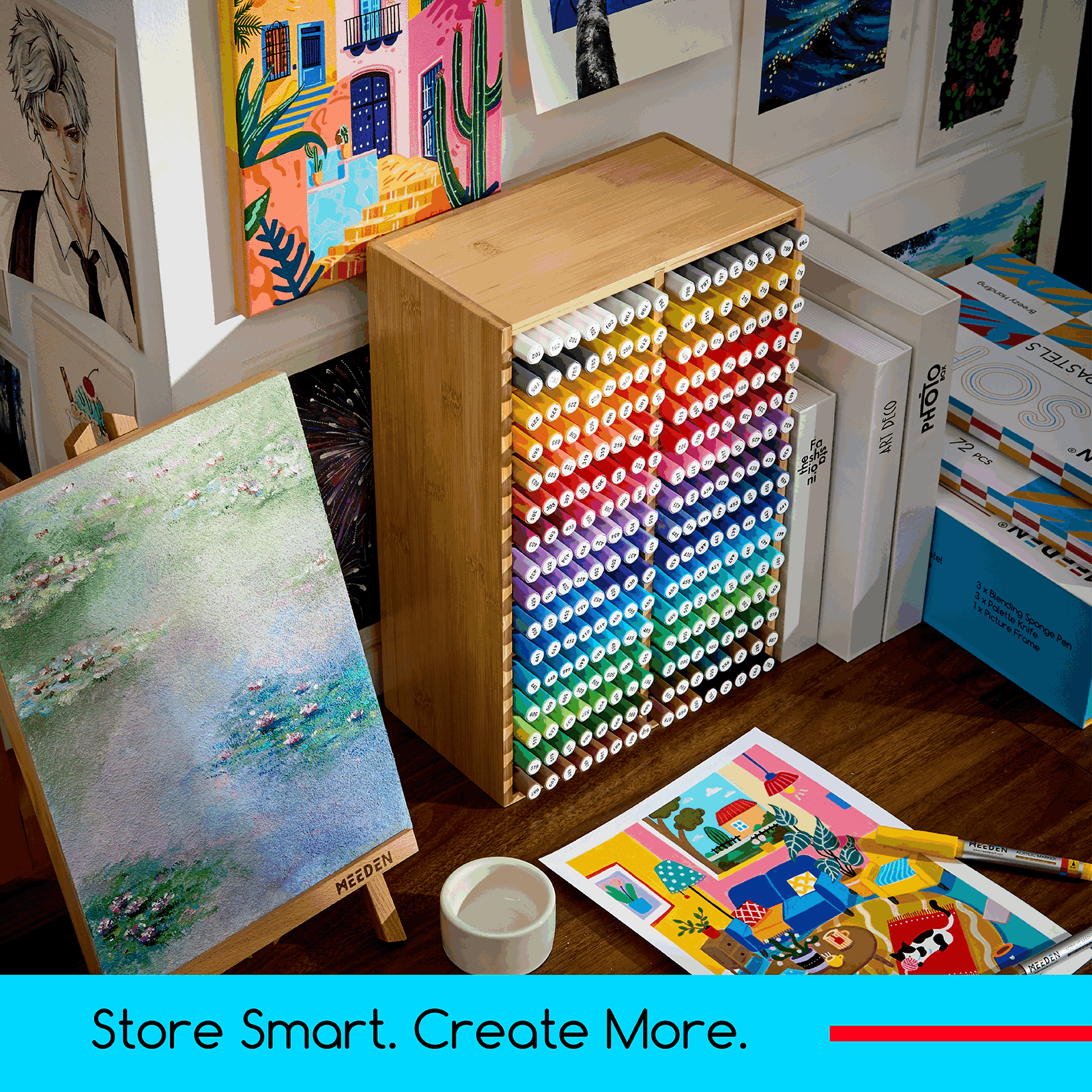 MEEDEN Rotating Bamboo 32 Compartments Marker Holder Organizer