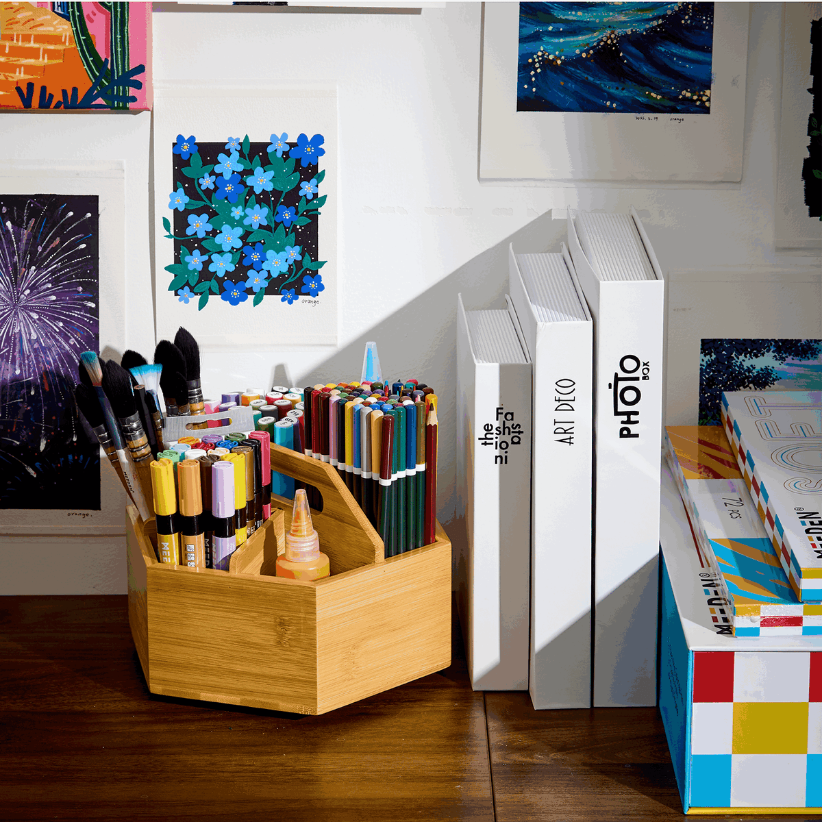 MEEDEN Bamboo Rotating Art Supply Organizer