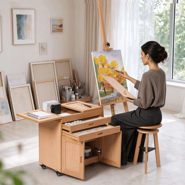 MEEDEN Deluxe Storage Cabinet Cart: Movable Art Cart for Painting - Natural