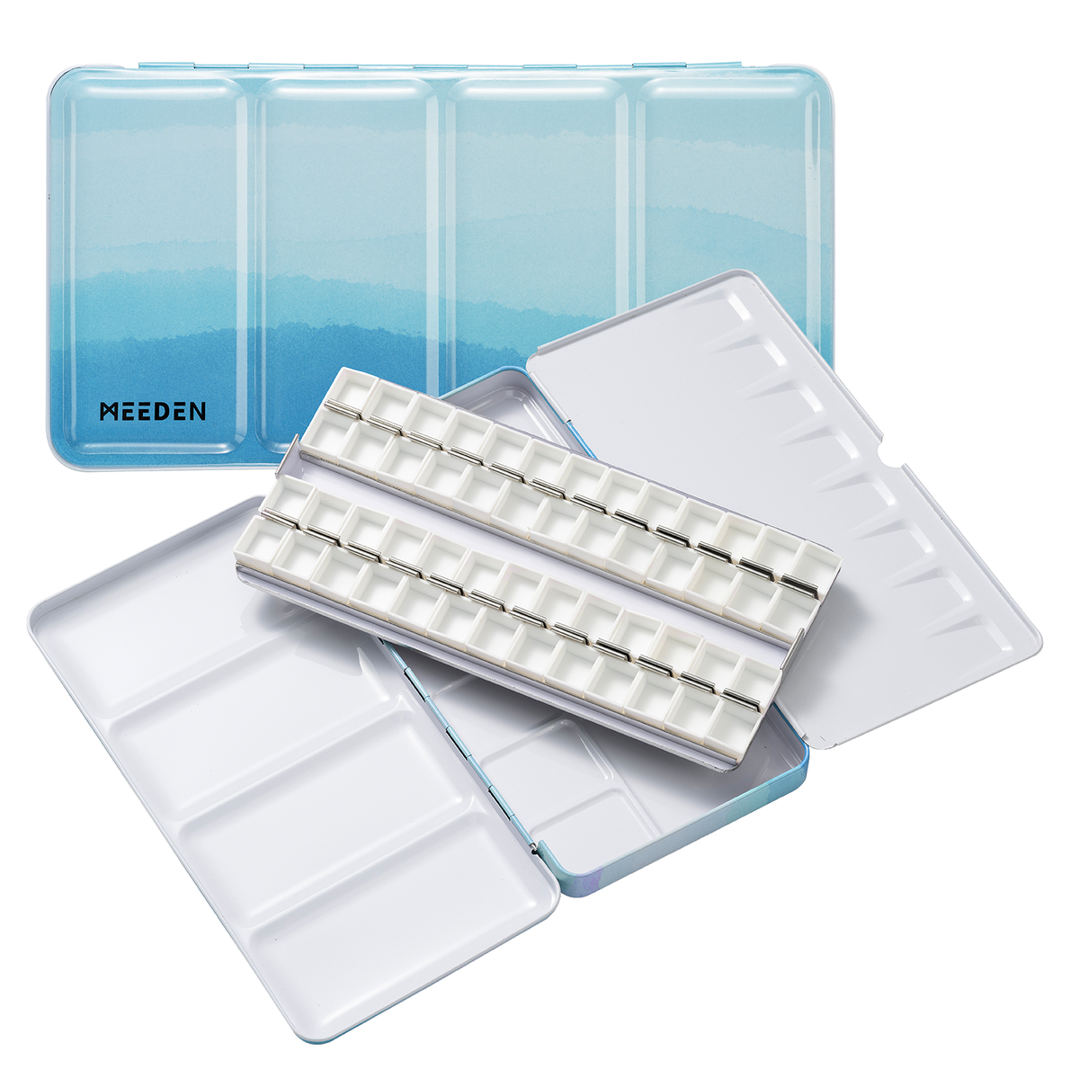 メナード・フェイスカラー48色パレット・コンパクト2種とブラシプレゼント MEEDEN Travel Water Color Paint Palette Tin with 48 Half Pans - Blue