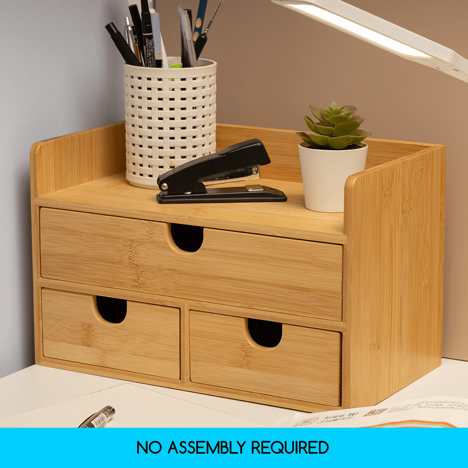 MEEDEN Bamboo Desk Organizer with Drawers 3 Drawers with shelf